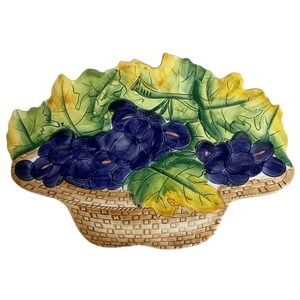 Vintage Ceramiche Leonardo Italy Trivet Hot Plate Wall Plaque Grapes In Basket